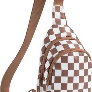 Checkered Sling Bag for Women Small Backpack Crossbody Chest Bag Fanny Packs Pur